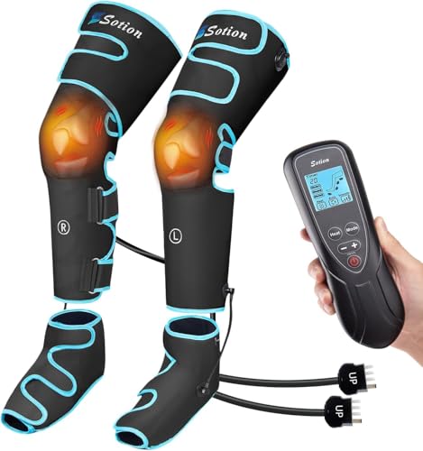 Leg Massager with Air Compression & Heat, Calf & Foot Massager for Circulation and Pain, Compression Boots with Video Wearing Guide, Update Controller with 6 Modes & 3 Heating Levels, Gift for Mom