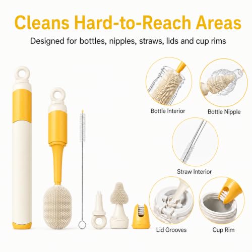 Baby Bottle Brush Set, 5-Piece Travel Kit with Compact Storage, Orange - color: Tangerine & White