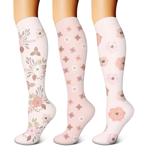 FEYHAY Copper Compression Socks (3 Pairs) 15-20 mmHg Circulation is Best Athletic & Daily for Men & Women, Running, Climbing - color: 18 Flower 4, size: Small-Medium