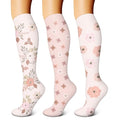 FEYHAY Copper Compression Socks (3 Pairs) 15-20 mmHg Circulation is Best Athletic & Daily for Men & Women, Running, Climbing - color: 18 Flower 4, size: Large-X-Large