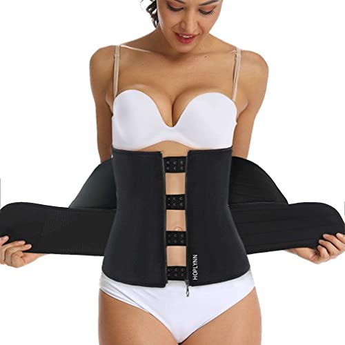 HOPLYNN Sweat Waist Trainer Body Shaper for Women Two Belts - color: Black, size: Medium