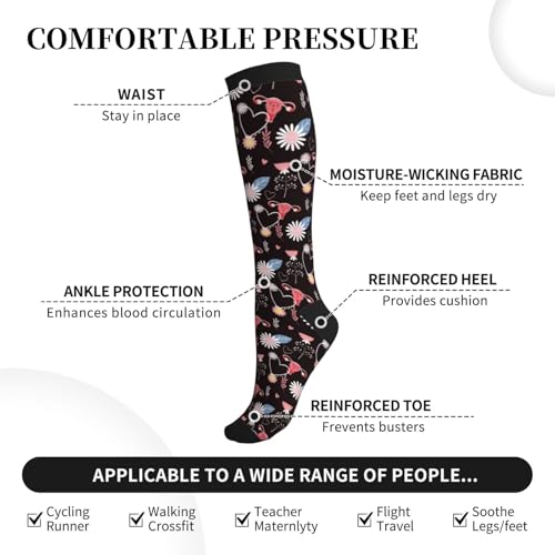 Crazy Fun Compression Socks, Unisex Knee High Support Socks - color: Happy Uteru