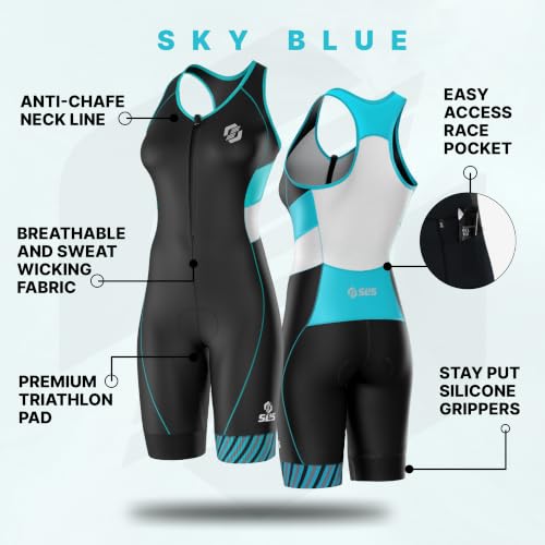SLS3 Triathlon Suits Women - Sleeveless Pro Trisuit with Comfy Tri Chamois - color: Sky Blue, size: Large