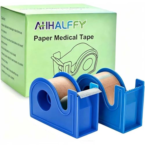 Medical Tape with Dispenser Paper Tape Medical 1 inch x 10yd Sensitive Skin Micropore Tape Breathable for Wound Care Nose Tape for Rhinoplasty Shaping(2 Rolls Tape + 2 Dispensers Included) - color: Beige:1 Inch X 9.14m