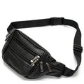 Genuine Cowhide Leather Fanny Pack, Separate Storage 7 Pockets Waist Pack - color: black