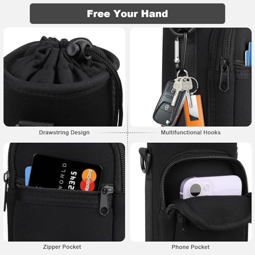 Crossbody Water Bottle Holder with Strap, Phone Pocket (Black, 40, Ounces) - color: Black