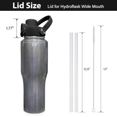 SENDESTAR Straw Lid for Hydroflask Wide Mouth Water Bottle with 12,16,18,20,24,32,40,64 oz, Auto Flip Straw Top Cap fit Most Wide Mouth Bottles, Sports Cap Water Bottle Accessories Top Replacement - color: Black
