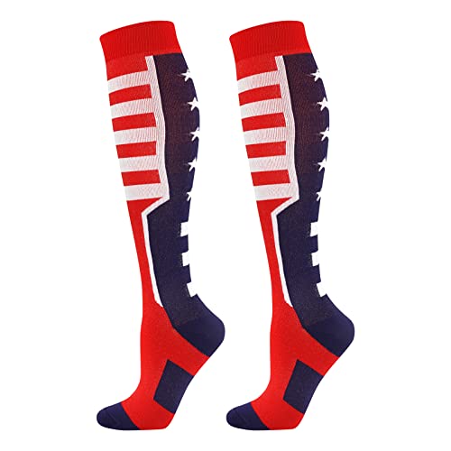 Junely Compression Socks for Women Knee High Socks Funny - color: Flag Red
