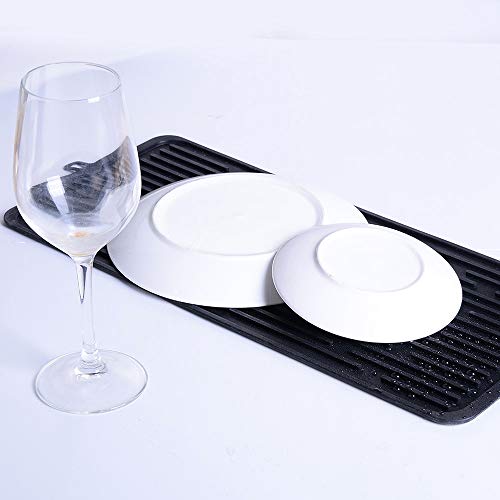 Dish Drying Mat, Silicone, Black, Solid, Rectangular, 16"x7.8"x0.2" - color: M+ (15.3" x 7.8") Black