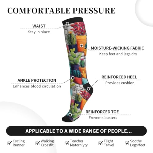Compression Socks Circulation 15-20 Mmhg Knee High - color: Colored Cactus