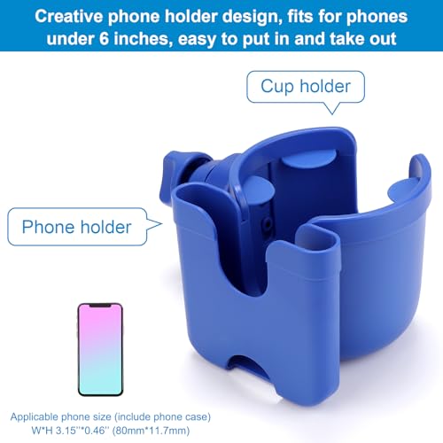 Accmor Stroller Cup Holder with Phone Holder, Bike Cup Holder, Walker Scooter Wheelchair Cup Holder Attachment, Universal Cup Holder for Uppababy Graco Strollers - color: All Dark Blue