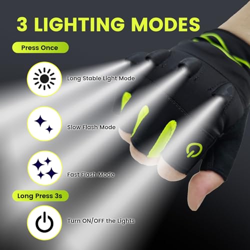 Half Finger Hands Free Flashlight Rechargeable LED Cycling Gloves,Size XL - size: Size XL