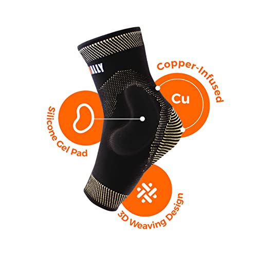 NeoAlly Copper Infused Ankle Brace Silicone Gel Ankle Support Compression Sleeves for Pain Relief, Plantar Fasciitis, Achilles Tendonitis, Large, 1 Pair