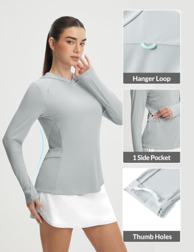 baleaf Women's Sun Shirts Mesh Back Long Sleeve Tops - color: Light Gray, size: Medium
