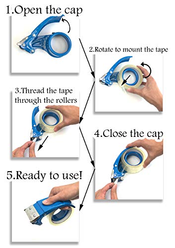 3 Pack Metal Handheld 2 Inch Tape Gun Dispenser Packing Packaging Sealing Cutter (Blue White Yellow)