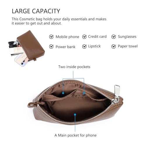 Small Makeup Bag for Purse, Leather Cosmetic (Toffee Brown) - color: PU/Toffee Brown