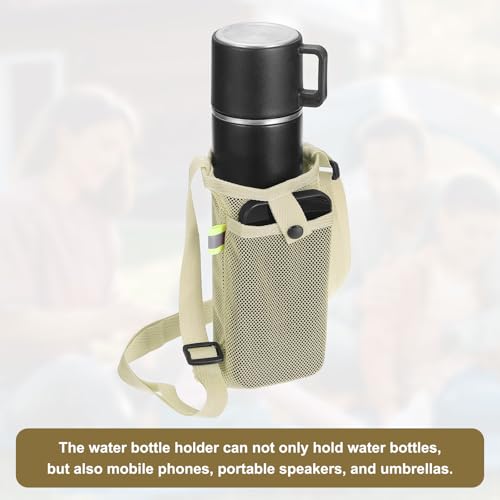 Uxcell Water Bottle Holder With Adjustable Shoulder Strap, Carrier Bag, Mesh Crossbody Carrier With Pocket for Sports, Hiking, Walking, Travel - color: Yellow