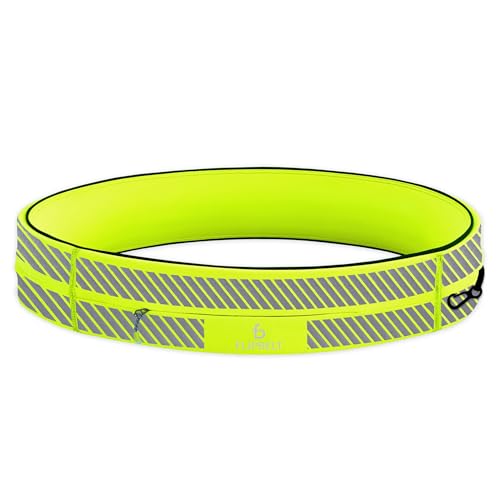 FlipBelt Classic Running Belt, Phone Holder for Running, Money Belt Pouch - color: Reflective Neon Yellow, size: Medium