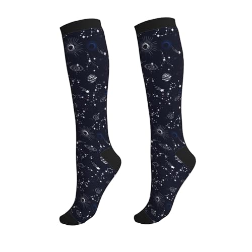 Crazy Fun Compression Socks, Unisex Knee High Support Socks - color: Constellation Galaxy