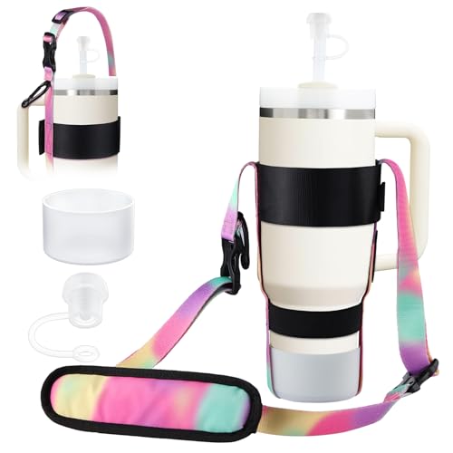 EasyAcc Water Bottle Holder Strap Sling, for Owala FreeSip 24 32 40 oz, Hydro Flask, Cirkul, Yeti, Stanley Flip, Universal Water Bottles, with Carabiner, for Walking Curise Travel (Bottle Excluded) - color: Rainbow - For 30/40oz Stanley Tumbler