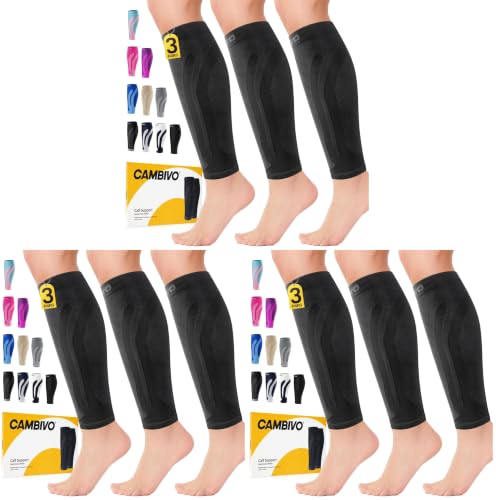 CAMBIVO Calf Compression Sleeve 3 Pairs Footless Compression Socks Running - color: Black, size: Large-X-Large (Pack of 3)
