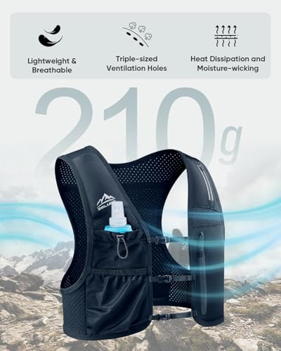 Zelvot Running Vest for Women Men, Hydration Vest with 500ml Soft Flask - color: Black, size: Medium-Large