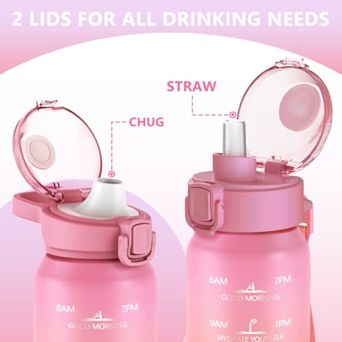 SLUXKE 32oz Insulated water bottle with 2 Lids (Straw and Chug Lid), 18/10 Stainless Steel Water Bottle BPA Free, Double Wall Vacuum Wide Mouth Insulated Water Bottle for Men, Women & Kids PINK WHITE - color: PINK WHITE, size: 32 Ounces