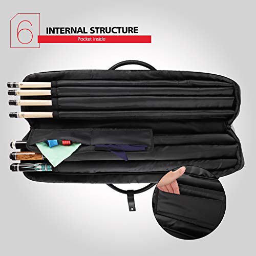 KONLLEN Pool Cue Case 3x4 Oxford Pool Stick Case Holds 3 Butts and 4 Shafts Billiard Sitck Large Capacity Carrying Cases with Multi-Pocket Pool Cue Accessories - color: Grey