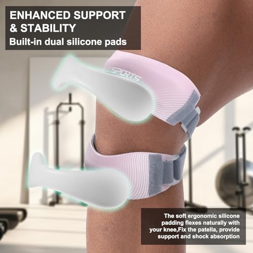 NuCamper Patellar Tendon Support Strap, Adjustable Patella Band Knee Brace for Men & Women Relief Knee Pain, Patella Stabilizer Knee Straps for Running, Basketball, Tendonitis, Jumpers Knees Pink - color: Pink