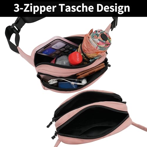 Fanny Pack Nylon Mini Belt Bag Everywhere Belt Bag for Women Water Repellent Waist Packs Crossbody Bags with Adjustable Strap - color: Pink