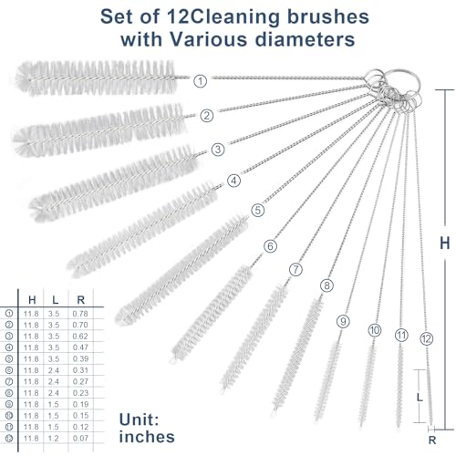 Ixiaoyoo 12 Pcs Bottle Cleaner Brushes Set, 11.8 Inch Nylon Cleaning Brush - color: 11.8 Inch White