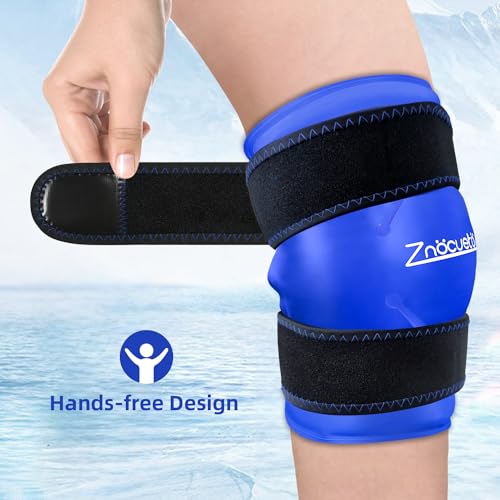 ZNÖCUETÖD Enhanced Knee Ice Pack Wrap for Pain Relief, Large Gel Ice Pack for Knee Leg Injuries Reusable with Cold Compression for Tendonitis, Arthritis, Swelling, Bruises, Surgery Recovery - color: Blue