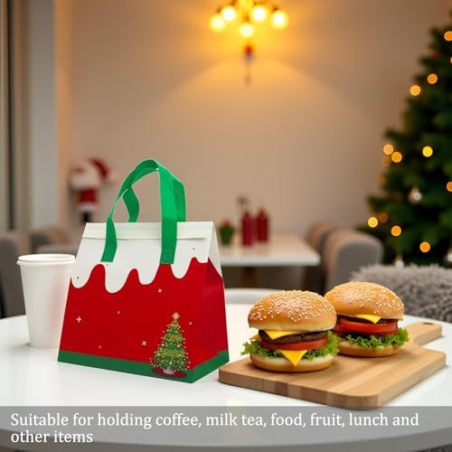 12Pcs Christmas Disposable Insulated Lunch Bags Thermal Cooler Bag Delivery - color: Red Green and White, size: 9.45"(H) x 9.45"(L) x 5.91"(W)
