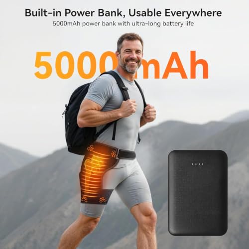 Cordless Heated Massage for Hip/Sciatica Pain Relief with 5000mAh Power Bank Hip Heating Pad Support Brace with Hot Physical Therapy Lower Back/Thigh/Buttock, Best Gift for Family
