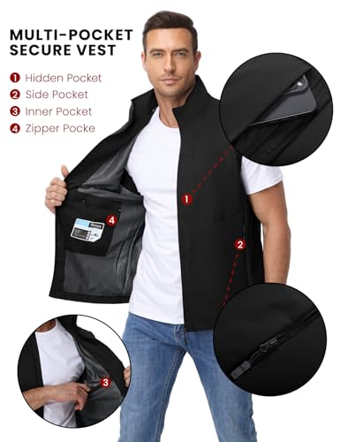 Eisctnd Mens Lightweight Quick Dry Vest Sleeveless Outerwear Utility Jacket - color: Black, size: X-Large