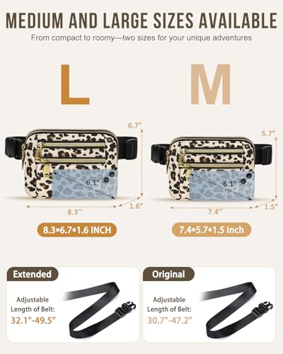 Capolo Fanny Packs for Women 4 Zip Pocket Crossbody Belt Bag Waist Bags - color: Leopard, size: Large