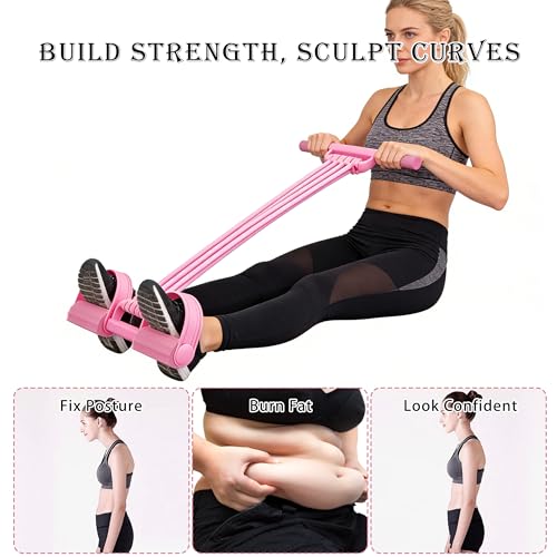 Multi-Function Tension Rope Band & Pedal Puller Resistance Band, 6-Tube Elastic Yoga Pedal Puller Resistance Band, for Abdomen/Waist/Arm/Leg Stretching Slimming Training - color: Pink-8 tube