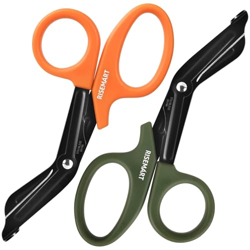 RISEMART 2 Pack Trauma Shears 7.5 Inches Stainless Steel Bandage Scissors - color: Green+orange