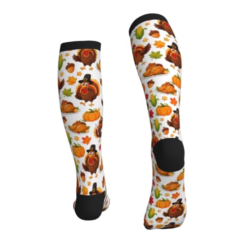 Tie Dye Compression Socks Knee High Support Socks For Women Men Running Athletic Hiking - color: Pumpkin Turkey