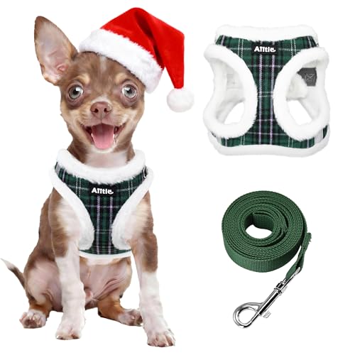 AIITLE Christmas Step-in Dog Harness and Leash Set for Winter, Green XXXS - color: Green, size: XXXS