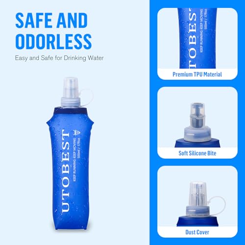 UTOBEST Soft Flask 500ml Collapsible Running Water Bottles - color: Blue-500ml*2
