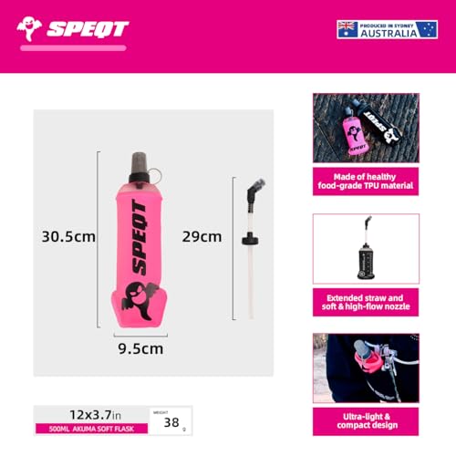 Soft Flask 2 Pack 500ml 16oz Collapsible TPU Water Bottle with Straw, Leak Proof for Hydration Pack Running Vest Hiking Cycling Marathon,Black - color: Rose (With straw) 2XPack