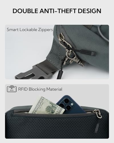 WATERFLY Small Fanny Pack RFID Blocking Travel Hiking Crossbody Waist Bag - color: Gray