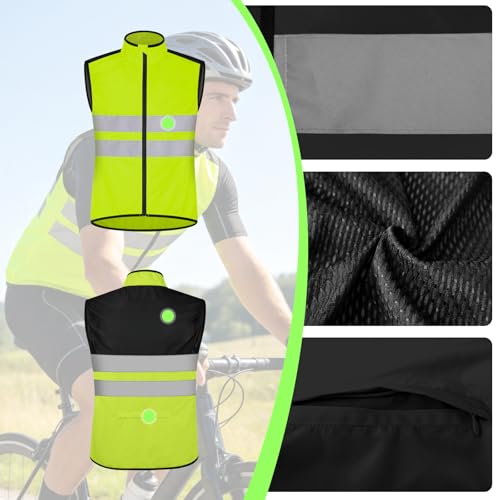 Cycling Vest for Men, Reflective High Visibility Bike Vest, Lightweight Packable Gilet, Full Zip Sleeveless Pocket - color: Yellow, size: XX-Large