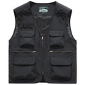Men's Utility Fishing Cargo Vest Outdoor Lightweight Safari Travel Photo Vest Hiking Waistcoat With Multi Pockets - color: Black, size: Small