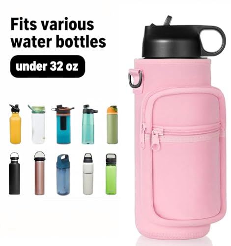 40oz Neoprene Water Bottle Sling with Phone Pocket, Crossbody - color: Pink, size: 32oz Short