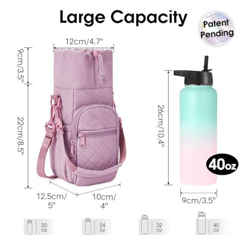 sportsnew 40oz Insulated Crossbody Water Bottle Sling Bag w/Phone Pocket - color: Quilt Pink