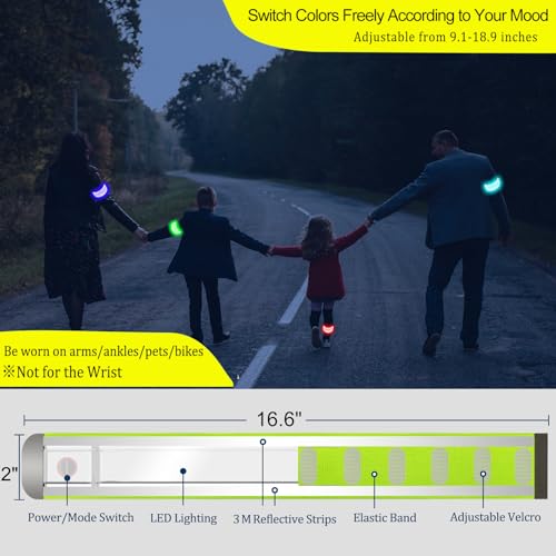 RGB 7 Colors Switchable LED Armband, USB-C Rechargeable, 360° Reflective Running Light for Runners, High Visibility Reflective Running Gear for Joggers Bikers Walkers - color: Green