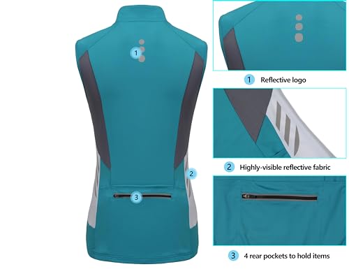Little Donkey Andy Women's Half Zip Breathable Cycling Vests Reflective Sleeveless Jerseys Shirts Golf 4 Rear Pockets - color: Upgraded Lake Blue, size: Small