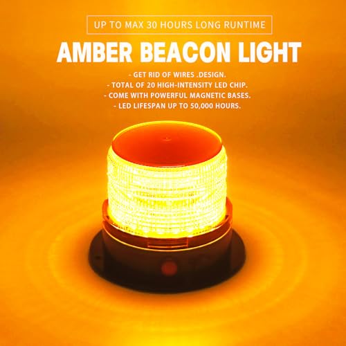 Battery Operated Amber Strobe Beacon Light w/Magnetic Base 2-Pcs - color: 2-Pcs Amber